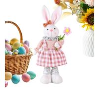 Générique Easter Bunny Decor - Stuffed Rabbit Decor with Retractable Legs | 16.1-21.6in Adjustable Height Easter Farmhouse Handmade Doll, Holds Flowers & Carrot, Party Favor, Photo Props