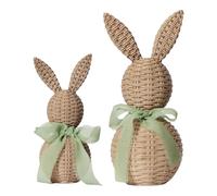 Générique Easter Bunny Figurines - 2 Piece Rustic Woven-Look Resin Rabbits, Farmhouse Easter Decor with Fabric Bows, Spring Bunny Statues for Home, Office & Mantel