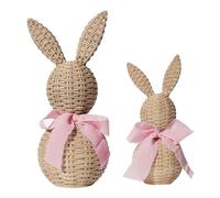 Générique Easter Bunny Figurines - 2 Piece Rustic Woven-Look Resin Rabbits, Farmhouse Easter Decor with Fabric Bows, Spring Bunny Statues for Home, Office & Mantel