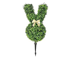 Générique Easter Bunny Garden Stake - Artificial Rabbit Topiary with Ground Spike, Spring Outdoor Yard Decor, ABS Faux Greenery Figure - for Patio Lawn Front Door Farmhouse, Home & Kitchen