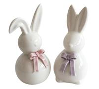 Générique Easter Bunny Sculpture - Ceramic Rabbit, 1 Piece Spring Hare for Seasonal Decor, Porcelain Bunny with Ribbon Bowknot, Holiday Ornament, Statuette for Mantels, Shelves and Entrance Hallways