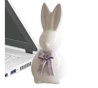 Générique Easter Bunny Sculpture - Ceramic White Rabbit Figurine with Bowknot | Spring Bunny Ornament, Elegant Ceramic Decor Statue for Home Living Room Bedroom Entrance Farmhouse Study Desk Display