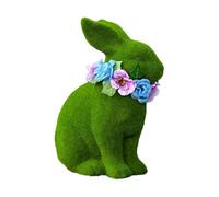 Générique Easter Bunny Statue 3D - Resin Green Home Decor, Wearing Floral Wreath Garden, Yard Lawn Porch Door Front | Yard Garden Lawn Porch Door Front Table Corner Indoor Spring Offices Room Desk
