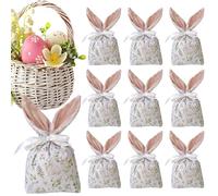 Générique Easter Cute Flannel Bunny Sweets Bags, 10pieces Flannel Bunny Gift Treat Bags | Cute Candy Goodie Floral Rabbit Party Favors Supplies, Reusable Design, For Party Holiday Birthday Wedding