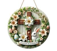 Générique Easter Door Sign, Wooden Front Porch Welcome Sign, 20cm Round Plate Dangling Decoration, 7.87in Bunny Colorful Eggs, Home Farmhouse Decor, Indoor Outdoor Easter