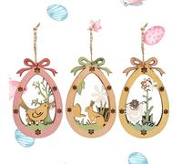Générique Easter Egg Wooden Pendant - 3PCS Hollow Bunny Ornaments, Vintage Cutout Decorations DIY Hanging Accessory| 2D Wood Cutouts Festive Ornaments with Lightweight Design for Seasonal Home Decor