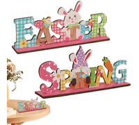 Générique Easter Table Sign, Spring Decor Bunny GNOME Wooden Sign, Colorful Letter Centerpieces, 2X Fun Desk & Mantle Decor 3.77inches for Home & Holiday Celebrations