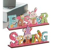 Générique Easter Tabletop Sign, Bunny GNOME Wooden Decor, 2-Piece Desk Decoration Set with Colorful Letters, Tiered Tray Centerpieces for Home Easter Holiday Celebration