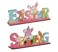 Générique Easter Tabletop Sign, Bunny GNOME Wooden Sign Tiered Tray Decor, 2X Desk Easter Decorations, 9.6cm Adorable Table Centerpieces Colorful Letter Home Decoration