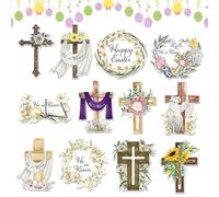 Générique Easter Tree Ornaments Set, 24pcs Wooden He Rises Crucifix Cutouts, 6cm Spring Holiday Christian Hanging Decorations with Cut Detail Design, Wood Decor Set for Home Party Display Use