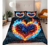 Générique Eau Feu Amour Housse de Couette 140x200 cm Romantique Parure de Lit 1 Personne avec Fermeture Éclair Doux Microfibre 3D Imprimé Housse de Couette avec 2 Taie d'oreiller 65x65 cm Y168