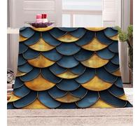 Générique Écailles Bleu Foncé Et Dorées Manta de franela 3D Suave - Cubre Sofá/Cama 270x230 cm,Luxe Et Mystère Estampado 3D Ultrarealista,Polar Caliente,Lavable,Hogar/Dormitorio