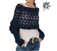 Générique Écharpe avec manches, écharpe multifonctionnelle à manches, écharpe tricotée à torsades avec manches pour femme grande taille (bleu foncé)