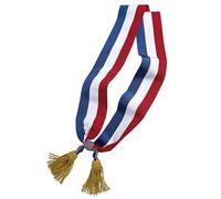 Générique Écharpe Tricolore Bleu Blanc Rouge Avec Glands À Franges D'or - Adultes Unisex - Coton - 200 x 11 cm