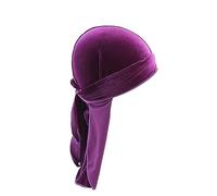 Générique Écharpe Vert Et Rouge Cap pour Hommes Et Femmes Velours Doux Durag Headwraps avec Longue Queue Et Bretelles Larges pour 360 Vagues Poignets De Noires (Purple, One Size)