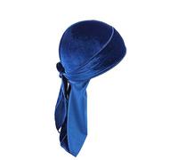 Générique Écharpe Vert Et Rouge Cap pour Hommes Et Femmes Velours Doux Durag Headwraps avec Longue Queue Et Bretelles Larges pour 360 Vagues Poignets De Noires (Blue, One Size)