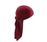 Générique Écharpe Vert Et Rouge Cap Pour Hommes Et Femmes Velours Doux Durag Headwraps Avec Longue Queue Et Bretelles Larges Pour 360 Vagues Poignets De Noires (Wine, One Size)