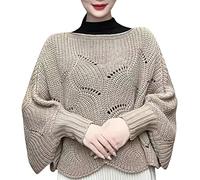 Générique Echarpes Femme, Tricots d'hiver Pull Oversize Mode féminine évider Ligne épaisse Pull à col roulé Pull à Manches Chauve-Souris Pull Ourlet irrégulier Solide enveloppe Le châle