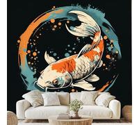 Générique Éclaboussure D'encre Japon Carpe Papier Peint Abstrait Graffiti Poisson Papier Adhesif Amusant Carpe Autocollant Mural 450x315 cm Poster Mural pour Chambre Salon