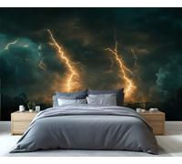 Générique Éclair Papier peint photo 200x140cm Orage Peinture murale Nuit en forêt Grand papier peint pour le salon Foudre Décoration murale (Pas Peel n' Stick)
