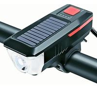 Générique Éclairage De Vélo Rechargeable avec Klaxon, Haute Luminosité avec Trois Niveaux Réglables, Chargement Solaire Et USB, étanche Ipx3 Et Résistant à La Pluie (Red)