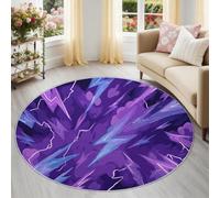 Générique Éclairs Flèches Lignes Doux Tapis Rond 160 cm, Moderne Mode Tapis de Chambre Antidérapant, Bleu-Violet Poil Ras Lavable pour Salon & Coin Lecture