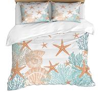 Générique Écologie Marine Lingerie de lit 200x220 cm,Coral Starfish thème de la Vie Marine 1 Couette en Microfibre avec Fermeture Éclair 2 Taies d'oreiller (65x65 cm)