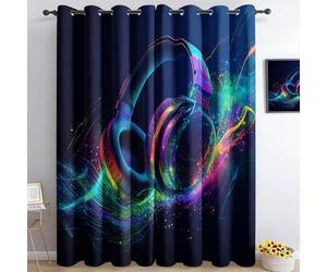 Générique Écouteurs De Couleur 3D Imprimé Oeillets Opaque Thermiques Rideau Fenetre Anti Bruit Décoration 234X230Cm pour Salon Cuisine Bébé Rideau Occultant 2 Pièces pour Chambre d'enfant