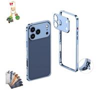 Générique Edgepatrol Pro Metal Case, Ultra-Thin Metal Frame Heat Dissipation Case with Lens Protector for Phone 17/16/15/14 Pro Max, Shockproof Phone Shell (for 15promax,Yuanfeng Blue)