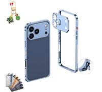 Générique Edgepatrol Pro Metal Case, Ultra-Thin Metal Frame Heat Dissipation Case with Lens Protector for Phone 17/16/15/14 Pro Max, Shockproof Phone Shell (for 14plus,Yuanfeng Blue)