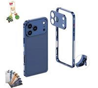 Générique Edgepatrol Pro Metal Case, Ultra-Thin Metal Frame Heat Dissipation Case with Lens Protector for Phone 17/16/15/14 Pro Max, Shockproof Phone Shell (for 15,Titanium Blue)