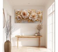 Générique Effet 3D Motifs Floraux Crème Tableau Décoration Murale Salon - Impression sur Toile Encadrée Luxe Moderne pour Chambre, Bureau et Couloir, À Assembler Soi-même Murale 100 x 75 cm