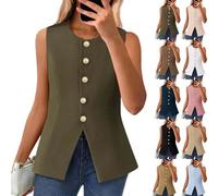 Générique Efficieint Women's Formal Button Round Neck Sleeveless Suit Vest, NEW Summer Sleeveless Blazer Vest For Women (Green,TP)