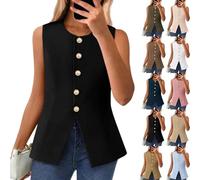 Générique Efficieint Women's Formal Button Round Neck Sleeveless Suit Vest, NEW Summer Sleeveless Blazer Vest For Women (Black,TG)