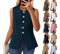 Générique Efficieint Women's Formal Button Round Neck Sleeveless Suit Vest, NEW Summer Sleeveless Blazer Vest For Women (Blue,TTG)