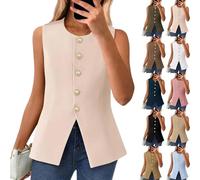 Générique Efficieint Women's Formal Button Round Neck Sleeveless Suit Vest, NEW Summer Sleeveless Blazer Vest For Women (Apricot,TTG)