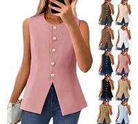Générique Efficieint Women's Formal Button Round Neck Sleeveless Suit Vest, NEW Summer Sleeveless Blazer Vest For Women (Pink,TTG)
