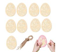 Générique Egg Wooden Pendants - 8x6cm Easter Eggs Paintable Pendants | Easter Pendant 10pcs Unfinished Hollow Ornament - DIY Hand Painted Craft - with Hanging Rope | Kids Art Home Decor Party