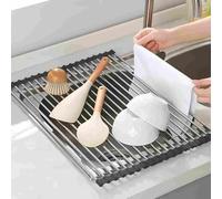 Générique Égouttoir à Vaisselle en Acier Inoxydable au-Dessus de l'évier, Tapis d'égouttement, Pliable, Organisateur de Cuisine pour Porte-torchons, Fruits, légumes