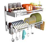 Générique Égouttoir Mural 2 Niveaux, Hauteur Réglable avec Bac égouttoir Et Porte-Couverts, Porte-Bols en INOX Gain De Place pour Cuisine(Size:31.5x11.8x19.7in)