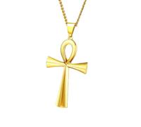 Générique Egyptian Jewelry Men Women Gold Plated Vintage The Key of The Nile Ankh Cross Religious Pendant Necklace (Model 1)