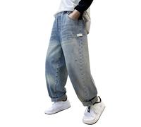 Générique éLastique Pantalon Enfant Jeans d'été pour garçons,Pantalons Droits et Amples pour Enfants,Pantalons à Poches et Jambes Larges garçons(Blue,9-10 Ans)