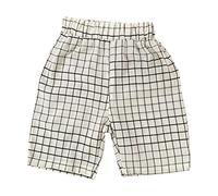 Générique éLastique Pantalon Enfant Pantalon décontracté à Cinq Points à Carreaux d'été pour Enfants Taille Extensible pour garçon Sortie décontractée de 0 6 Ans(Beige,5-6 Ans)