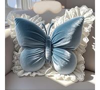 Générique Elegant Butterfly-Shaped Throw Pillow with Lace Trim,Home Creative Soft Butterfly Stuffed Seat Cushion Pad for Bedroom Living Room Sofa Couch,Cute Plush Velvet Animal Pillow Decorative
