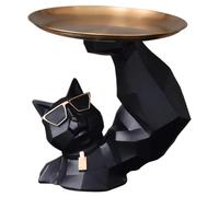 Générique Elegant Cat Statue - Geometric Muscle Cat | Resin Kitten Sculpture with Key Holder Tray, Modern Tabletop Ornament with Functional Storage, Decorative Centerpiece for Living Room