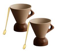 Générique Elegant Conical Coffee Cup with Wooden Base, 250ML Elegant Conical Coffee Cup, Creative Cone Tea mug set with Base, Fun Triangle Handle for home and office use (2 x Ball Bearing Base,180ML)