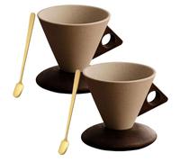 Générique Elegant Conical Coffee Cup with Wooden Base, 250ML Elegant Conical Coffee Cup, Creative Cone Tea mug set with Base, Fun Triangle Handle for home and office use (2 x UFO Base,180ML)