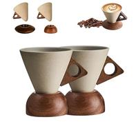 Générique Elegant Conical Coffee Cup with Wooden Base, Creative Cone coffee cup set, Triangle Handle Design for home, restaurant, party and office use (A2PC)