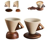 Générique Elegant Conical Coffee Cup with Wooden Base, Creative Cone coffee cup set, Triangle Handle Design for home, restaurant, party and office use (A+B)