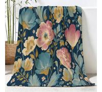 Générique Élégant Couverture Toutes Saisons à Plantes Fleurs - Plaid Douillet Réversible et Couvre-lit en Peluche Bleu, Couverture Moelleuse pour Adultes et Enfants 200 x 220 cm